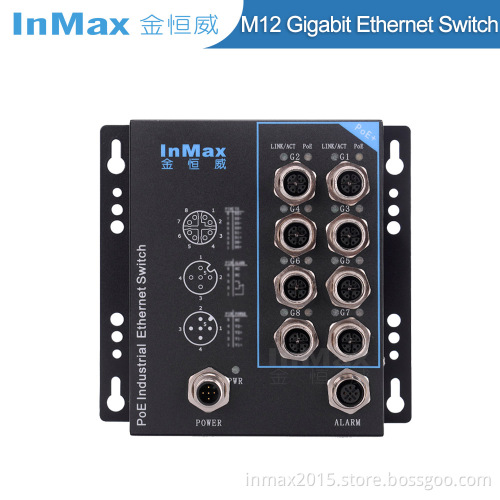 EN50155 48V X-code 8 Port M12 Railway Gigabit PoE Industrial Ethernet Switch